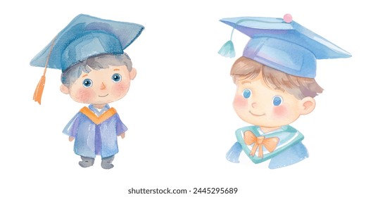 kid school graduate watercolor vector illustration 