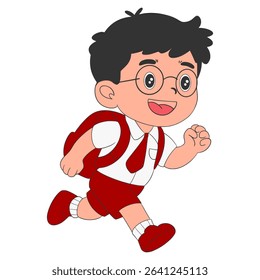 Kid School Running Cartoon Illistration
