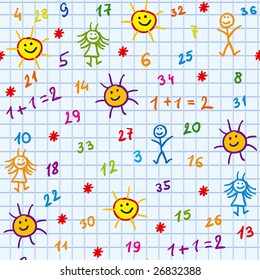 kid school seamless with sun boy girl star and numerals - see similar in my portfolio