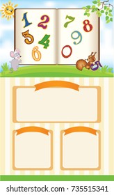 Kid School Template with Book and cartoon Numbers