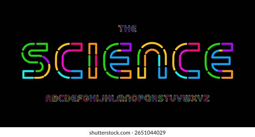 Fonte educacional Kid Science, alfabeto colorido CTEM para manchete científica, jogo científico engraçado e aulas livro de design tipográfico. Tipo de vetor moderno