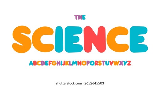 Fonte educacional Kid Science, alfabeto colorido CTEM para manchete científica, jogo científico engraçado e aulas livro de design tipográfico. Tipo de vetor moderno