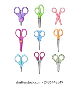 kid scissors set cartoon. bright children, office craft, cut render kid scissors sign. isolated symbol vector illustration