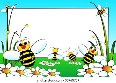Kid scrapbook with bees and white daisies - Photo or message frames for children