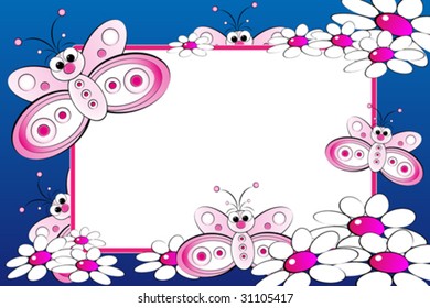 Kid scrapbook with butterflies and white daisies - Photo or message frames for children