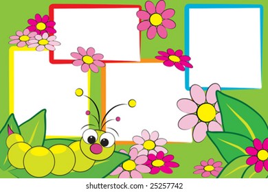 Kid scrapbook with a grub and flowers - Photo frames for children