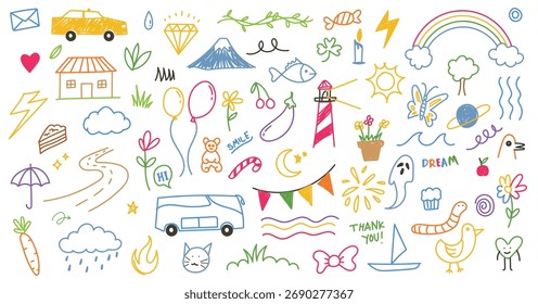 Garatuja rabiscar, desenho bonito, vários ícone, mão desenhada infantil elemento engraçado