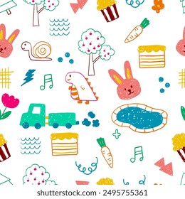 kid scribble seamless pattern background.vector illustration for square fabric and tile