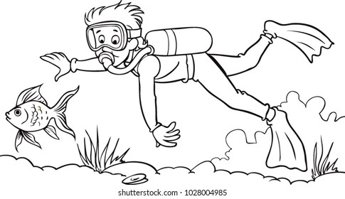 Kid scuba diving under the ocean illustration
