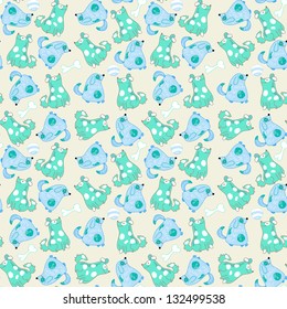 Kid seamless pattern with cartoon blue dogs