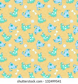 Kid seamless pattern with cartoon blue dogs