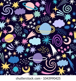 Kid seamless pattern. Children vector illustration.