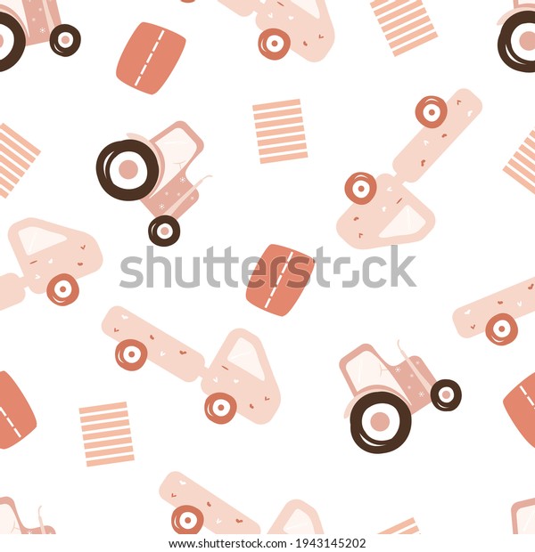 Kid seamless\
pattern with toy truck, tractor. For packaging, wrappers, textiles,\
wallpaper, office supplies.\
Vector