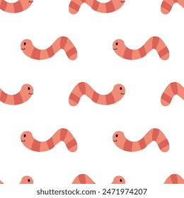 Kid Seamless Vector Pattern with Striped Worm. Creative background children for design, fabric, wrapping, textile, wallpaper, apparel. Flat illustration.