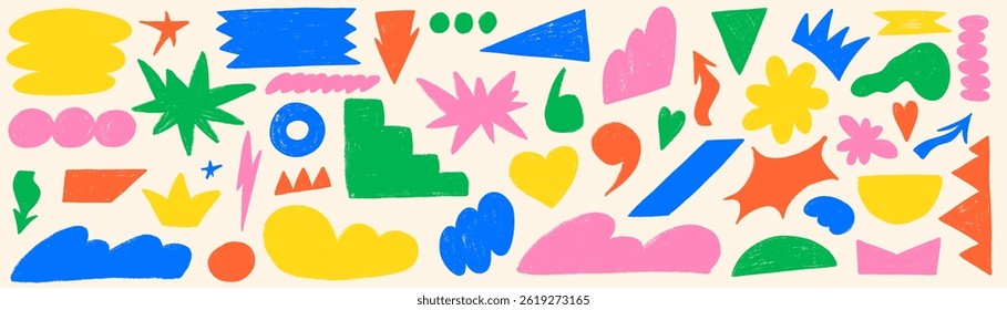 Kid shape geometric crayon. Figure with texture and organic form. Geometry shape naive y2k style with crayon texture