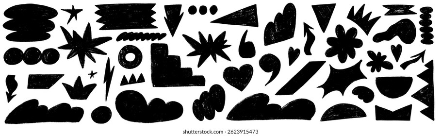 Kid shape geometric crayon. Figure with texture and organic form. Geometry shape naive y2k style with crayon texture