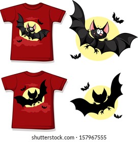 kid shirt with cute vampire printed - isolated on white, back and front view 