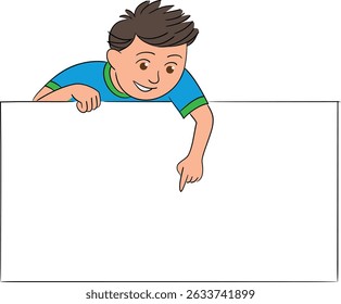 Kid showing sign table banner vector