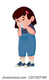 kid sick blowing her nose icon isolated
