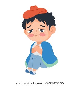 niño enfermo con un icono aislado de frío y gripe