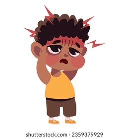 niño enfermo con icono de dolor de cabeza aislado