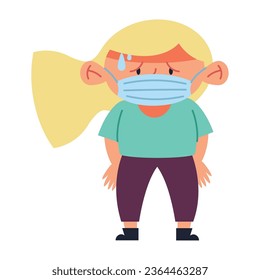 kid sick with mask vector isolated
