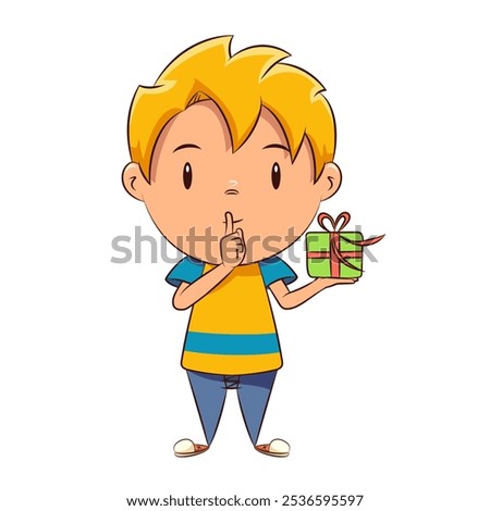Kid silence gesture, gift box