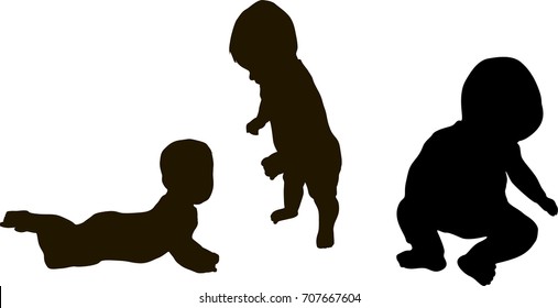 kid silhouette white vector background, learn to walk, active