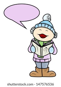 Kid Singing Christmas Carols - Vector Cartoon Illustration