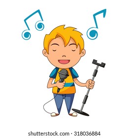Kid singing, vector illustration