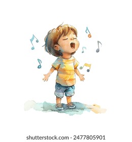 niño cantando Ilustración vectorial en estilo acuarela