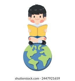 kid sit book earth cartoon