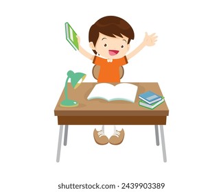 kid sitting on desk working for homework