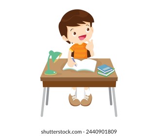 kid sitting on desk working for homework