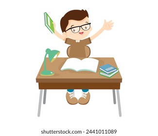 kid sitting on desk working for homework