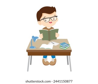 kid sitting on desk working for homework