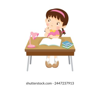 kid sitting on desk working for homework