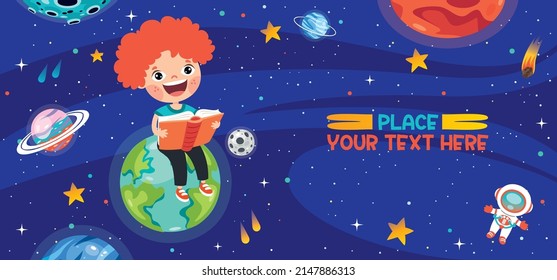 Kid Sitting On Earth And Reading Book