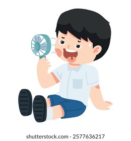 kid sitting on the floor using a portable electric fan