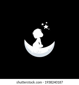 kid sitting on the moon staring at Star Logo, dream Template Design, Emblem, 
Design Concept, Creative Symbol,