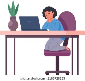 Kid sitting on office chair. Child computer workplace isolated on white background