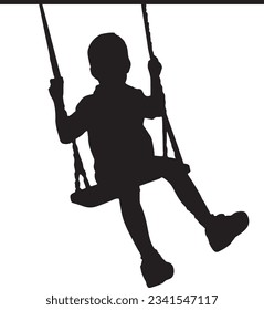 kid sitting and playing swinging minimalism design silhouette