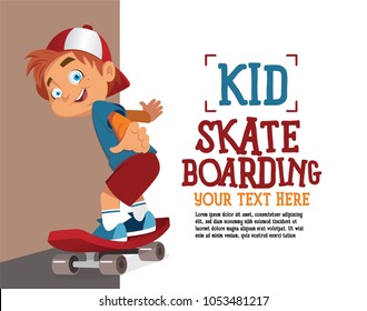 Kid skate boarding character illustration