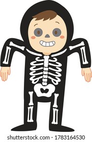 Kid in skeleton costume for Halloween