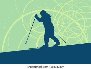 Kid skiing training vector abstract background