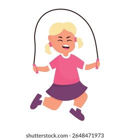 Kid skipping pose children flat design cartoon illustration available for children book, story book, asset design, banner, web.