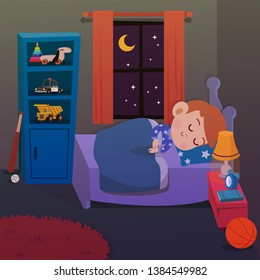 Kid Sleep In Room Vector Illustration