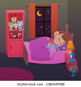 Kid Sleep In Room Vector Illustration