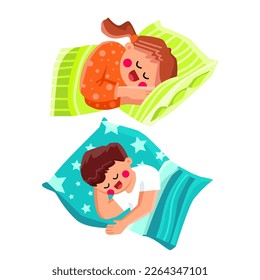 niño durmiendo vector pacífico. sueño infantil, bebé dormido, cama linda, cobertor, cara adorable, cuidado niño de persona pequeña durmiendo carácter pacífico. ilustración de dibujos animados planos de personas