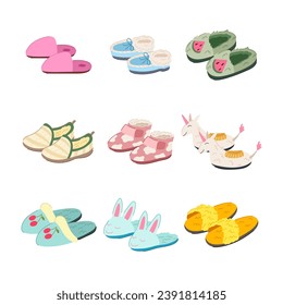 kid slippers set cartoon. baby childhood, comfortable cute, lifestyle animal kid slippers sign. isolated symbol vector illustration